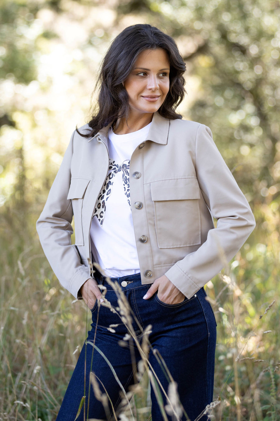 Shine On Label Eckles Cropped Utility Jacket- Mocha