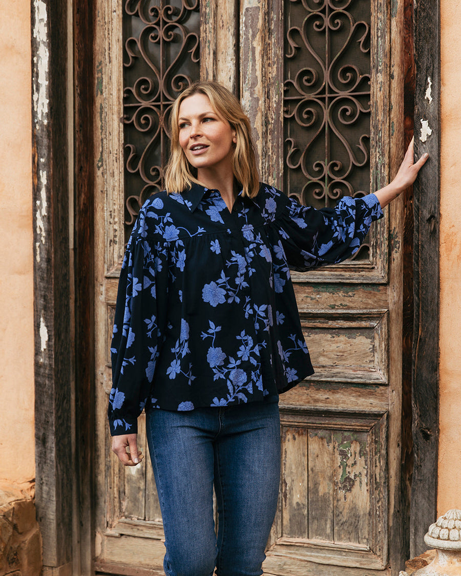 Elm Kasey Floral Blouse Navy