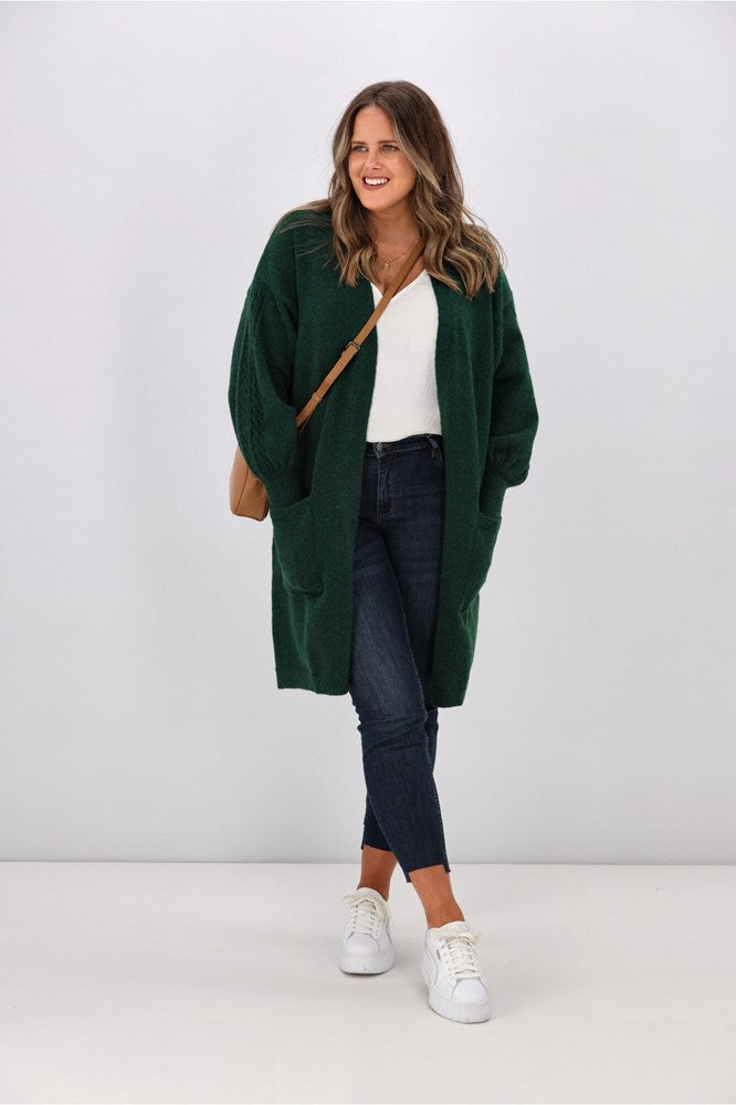 Shine On Label Wyatt Cable Knit Cardigan Olive