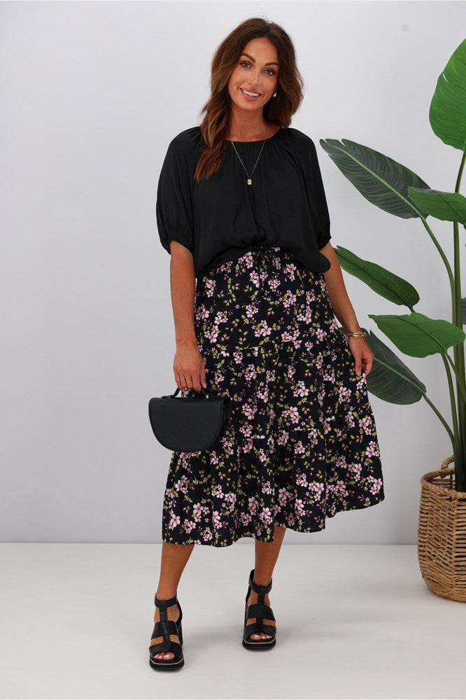 Gloss by Shine On Eve Satin Gathered Top Black