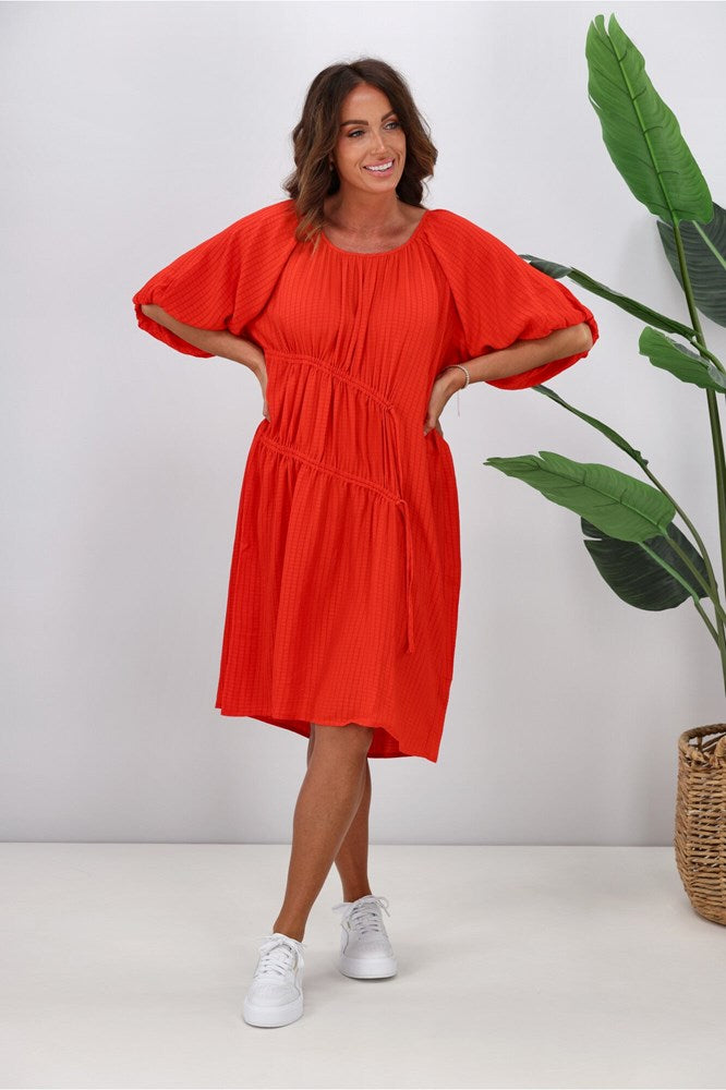 Shine On Label Essex Tie Detail Dress Tomato