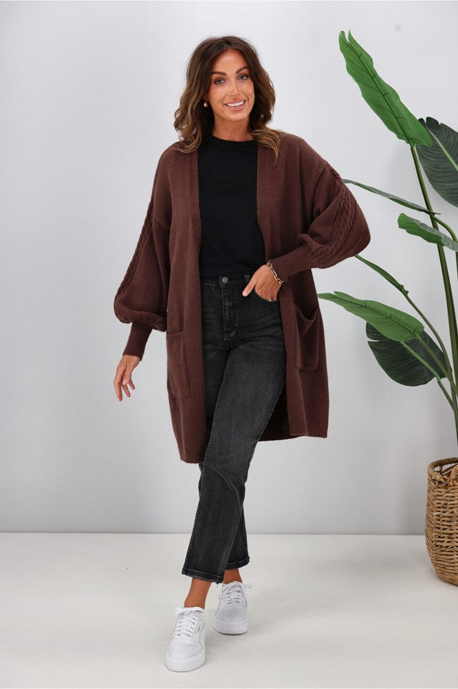 Shine On Label Wyatt Cable Knit Cardigan Chocolate
