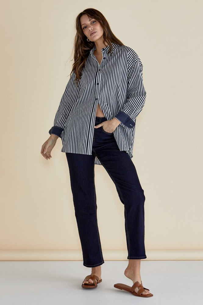 Betty Basics Claire Classic Shirt Navy Stripe