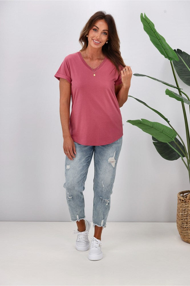 Shine On Essentials V Tee Dusty Rose