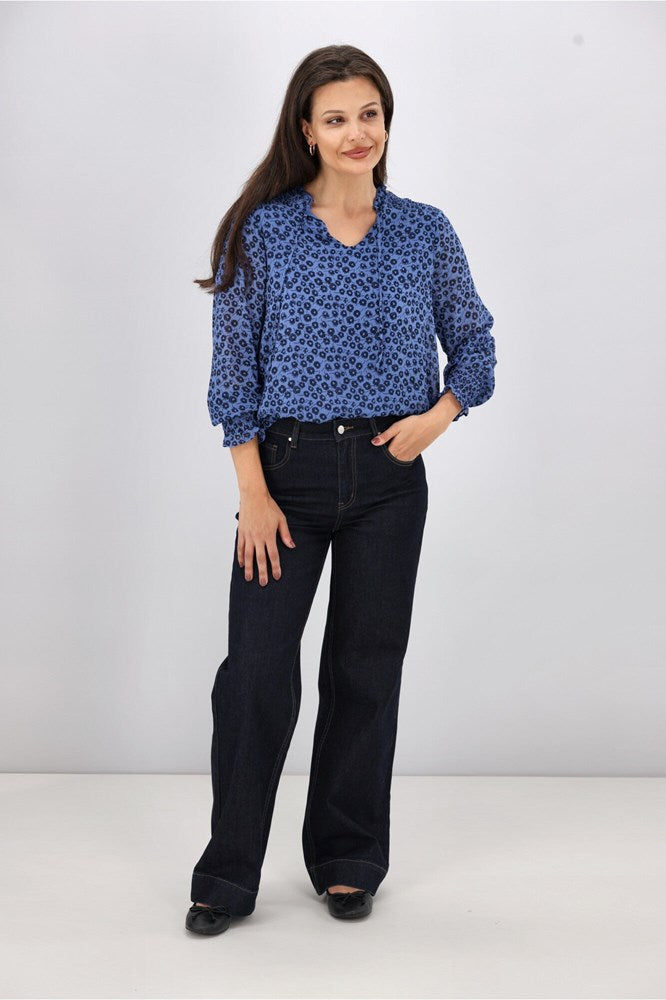 Gloss The Label Rosalia Shirred Bodice Top Azure