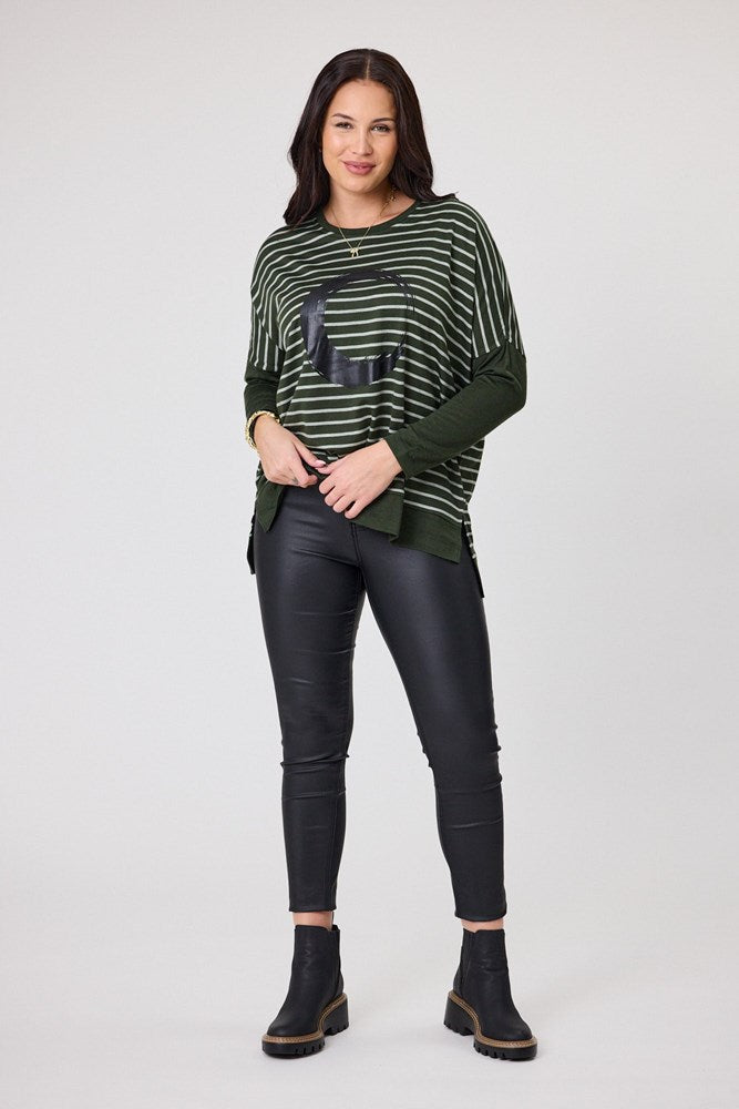Alpine by Shine On Brunswick Striped Merino Top Olive Grey