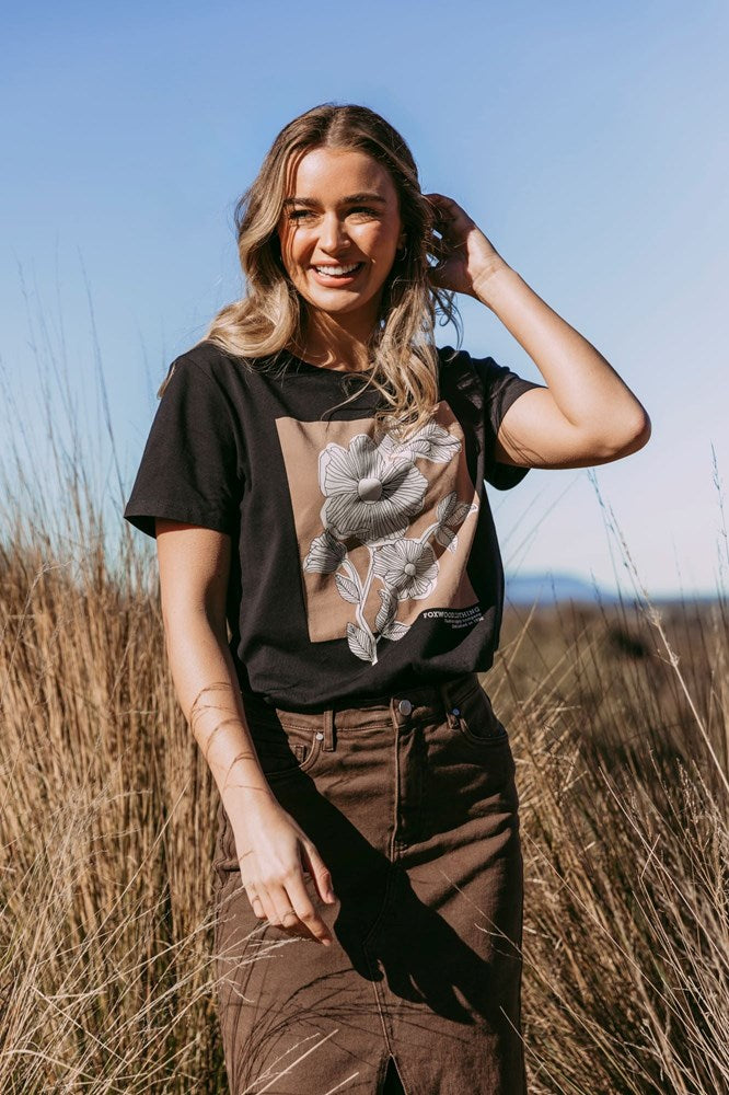 Foxwood Flower Block Tee Black