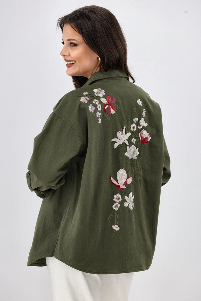 Shine On Label Oasis Embroidered Shacket Olive