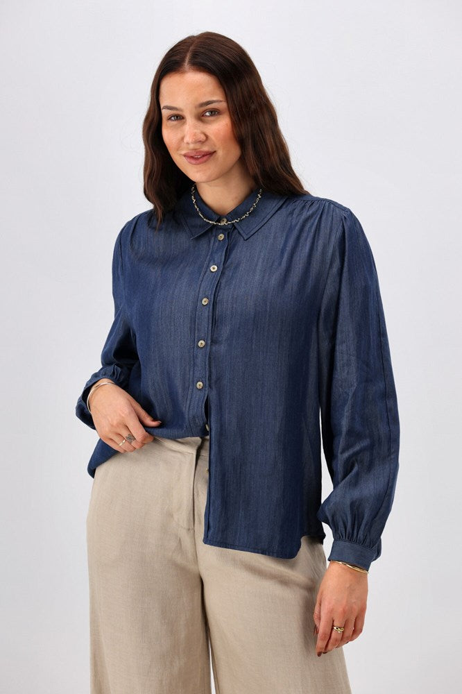 Shine On Label Devlin Chambray Shirt Indigo