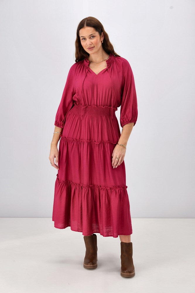 Gloss The Label Chyna Mandarin Collar Dress Raspberry
