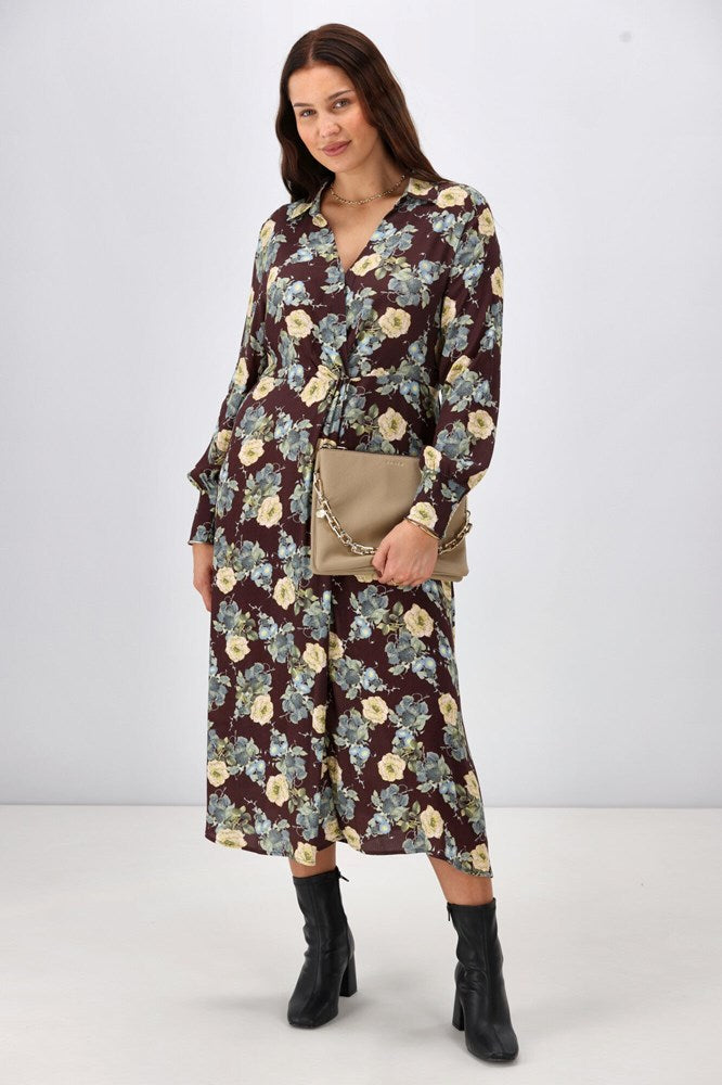 Gloss The Label Timi Cross Over Dress Chocolate Floral