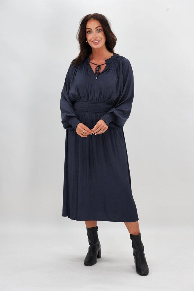 Gloss The Label Mel Shirred Waistband Dress Midnight