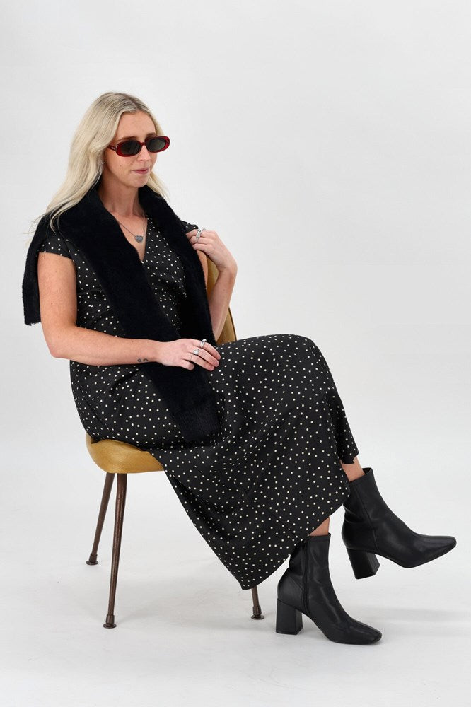Minkpink Jemma Polka Bias Midi Dress Black