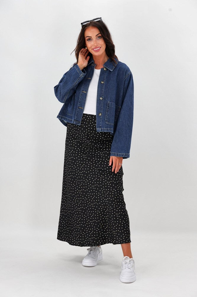 Minkpink Jemma Polka Bias Midi Skirt Black