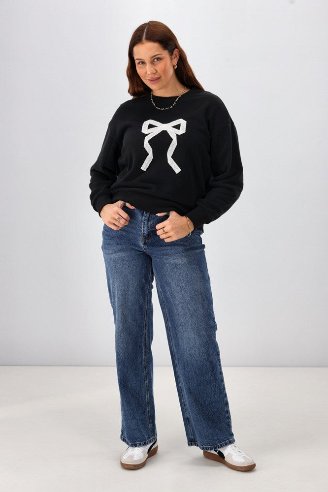 Shine On Label Bowen Bow Sweatshirt Black