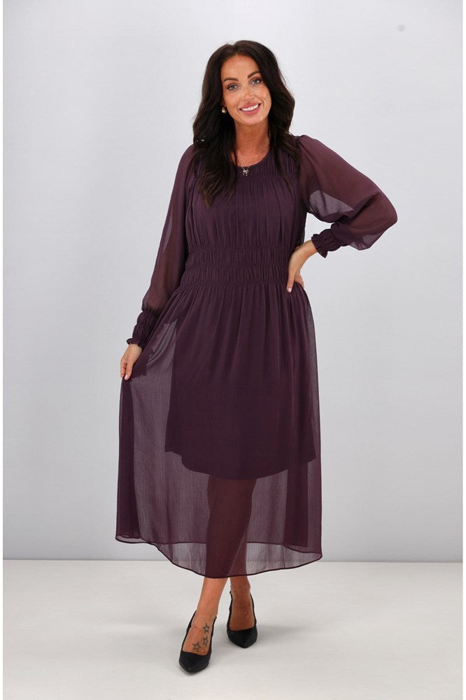 Gloss The Label Xanthe Maxi Pleated Dress Berry