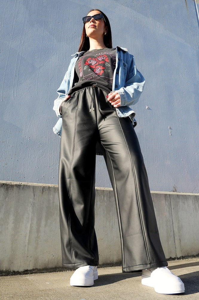 Shine On Label Jairo Pleather Pant Black