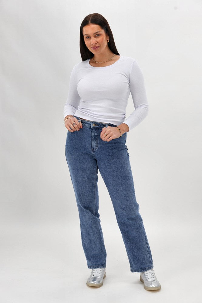 Shine On Label Jase Straight Jean Mid Vintage Blue