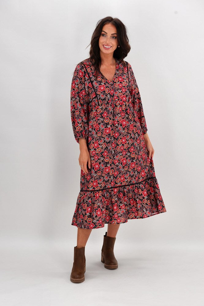 Sunday Boho Rachel Empire Seam Midi Dress Midnight Floral