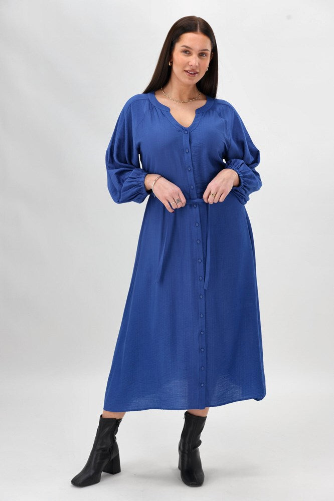 Gloss The Label Amilie Button Front Midi Dress Blue