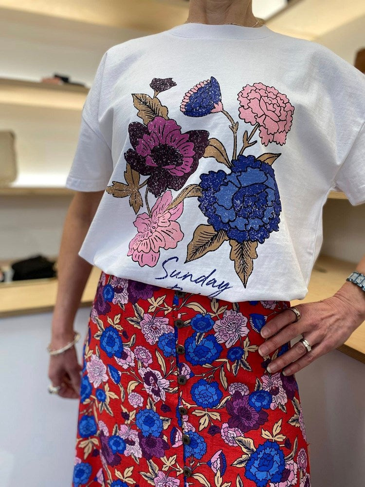 Sunday Boho Giselle Floral Tee White