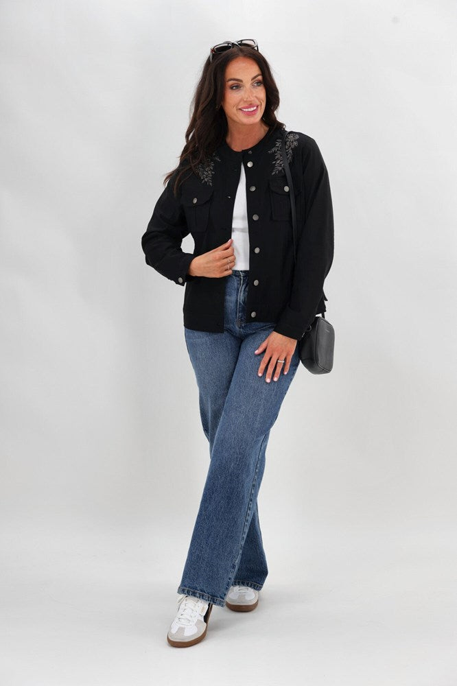 Sunday Boho Teller Embroidered Yoke Jacket Black