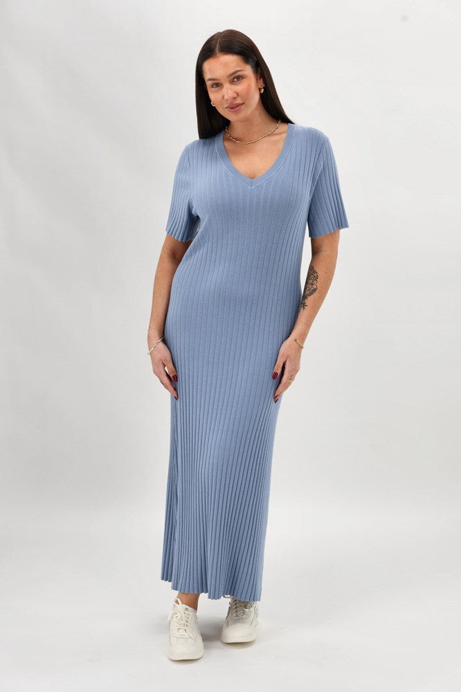 Shine On Label Karleen Rib Knit Dress Pale Blue