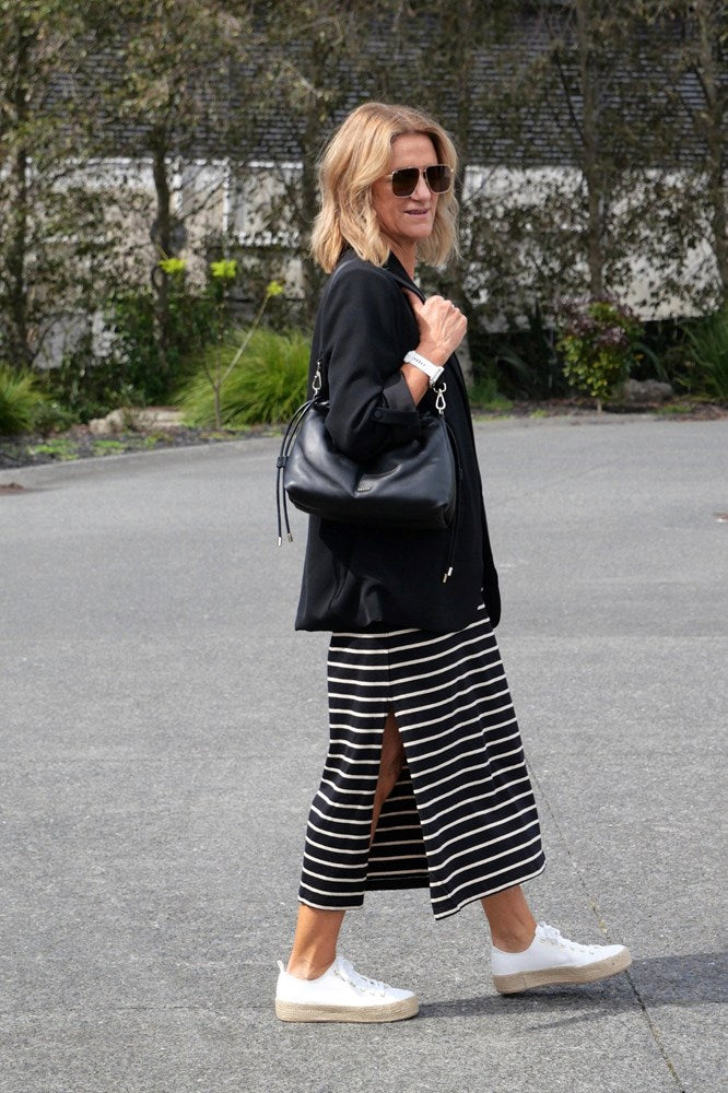 Shine On Essentials Relaxed Stripe Tee Dress Black and Natural Stripe