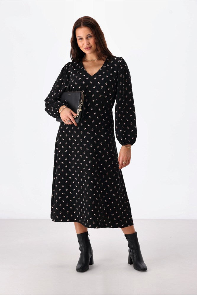 Gloss The Label Denise Dress Black Textured Ditsy