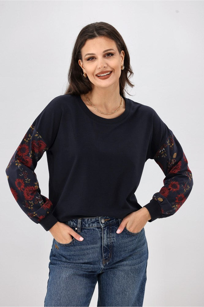 Shine On Label Antigini Crew Neck Top Merlot Floral