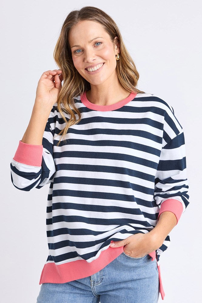 Elm Vivid Crew Navy White Stripe