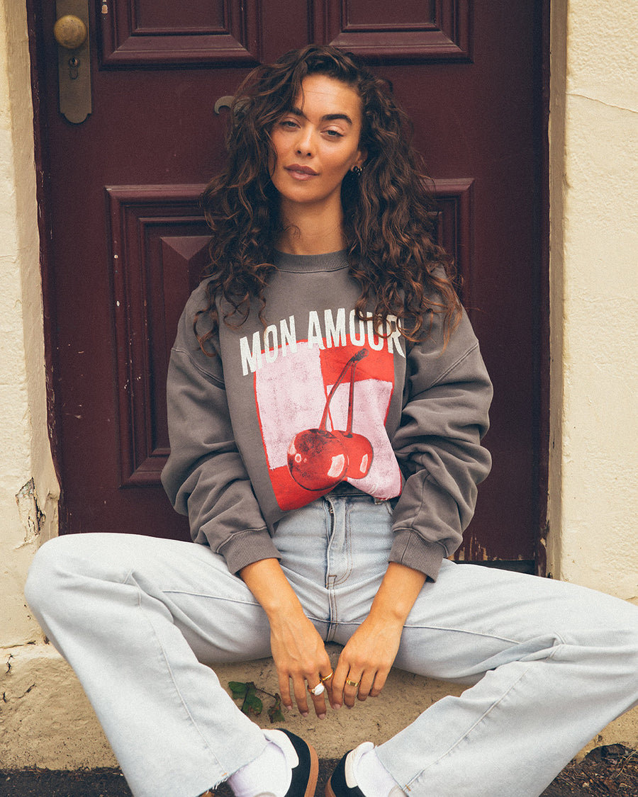 All About Eve Mon Amour Slouch Crew Charcoal