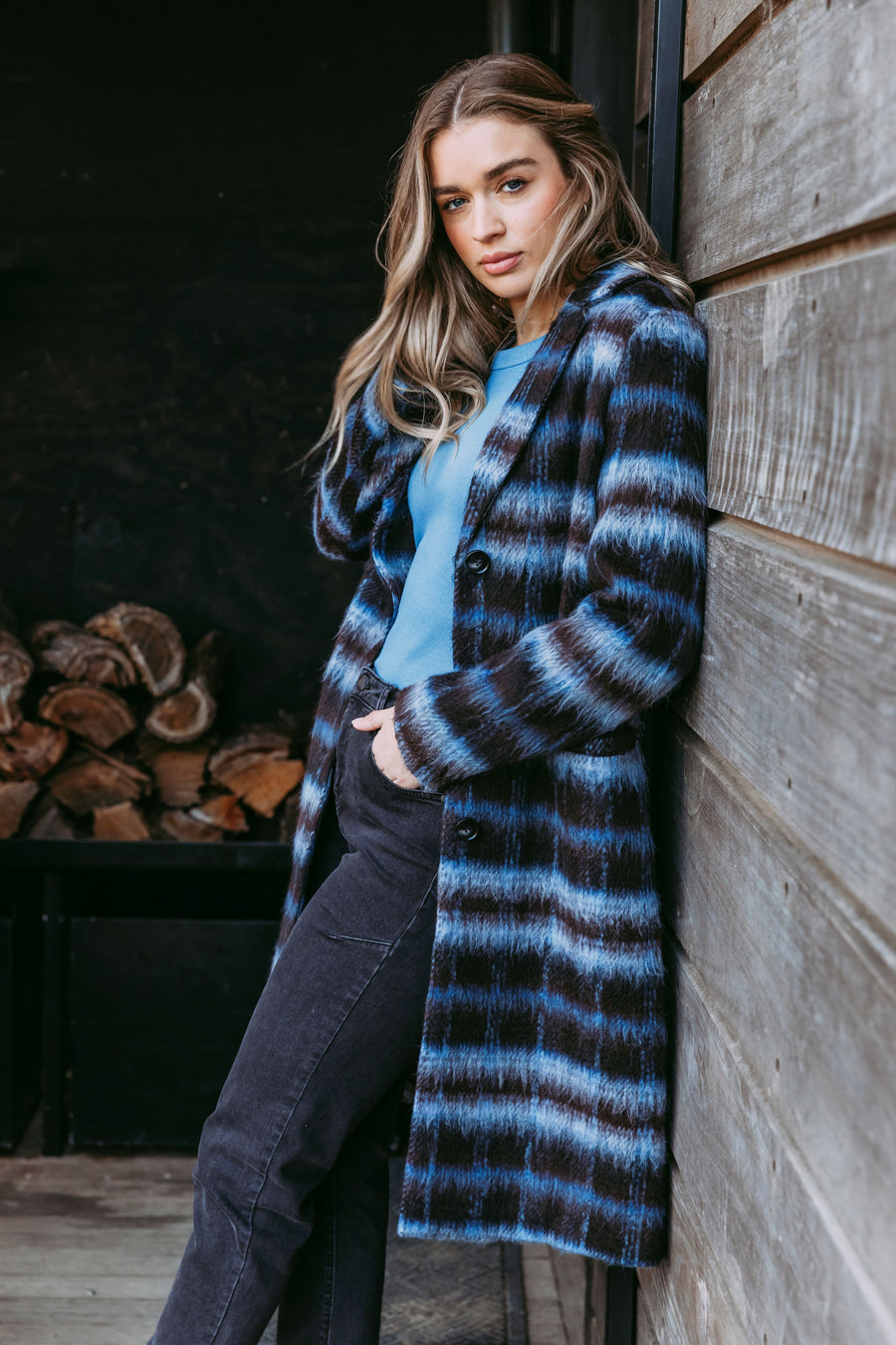 Foxwood Bennett Coat Chocolate And Blue Check