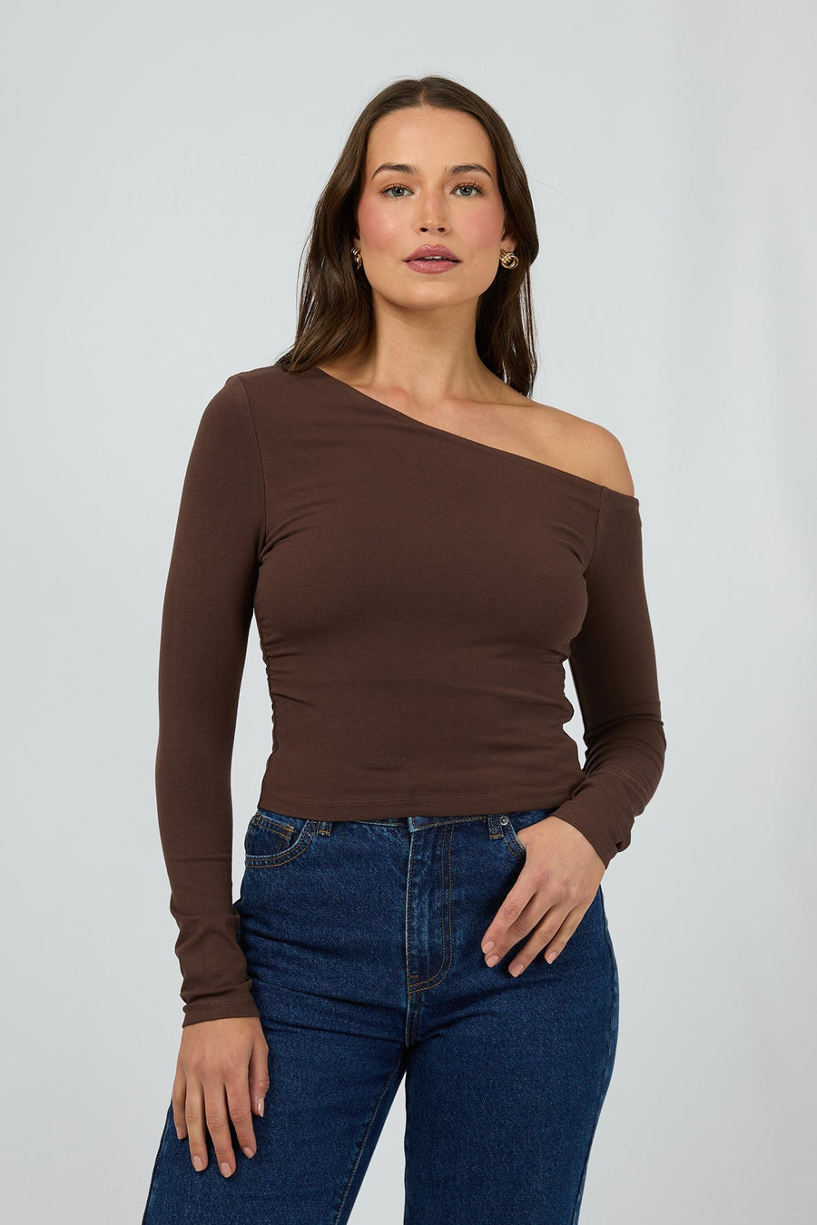 Silent Theory Evie Ruched Long Sleeve Chocolate