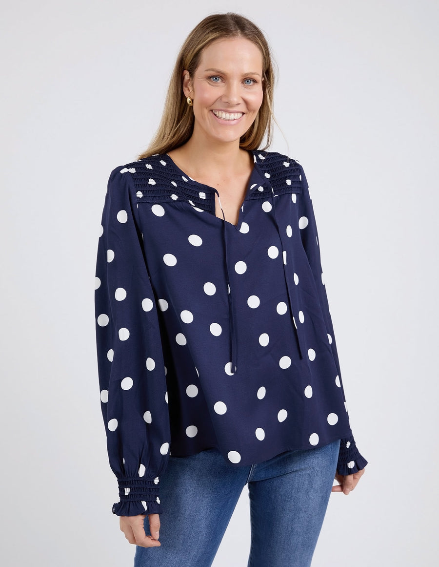 Elm Dotti Blouse Navy Spot Print