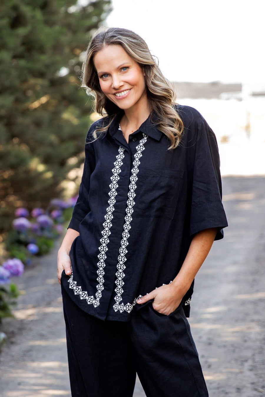 Elm Nina Embroidered Shirt Black