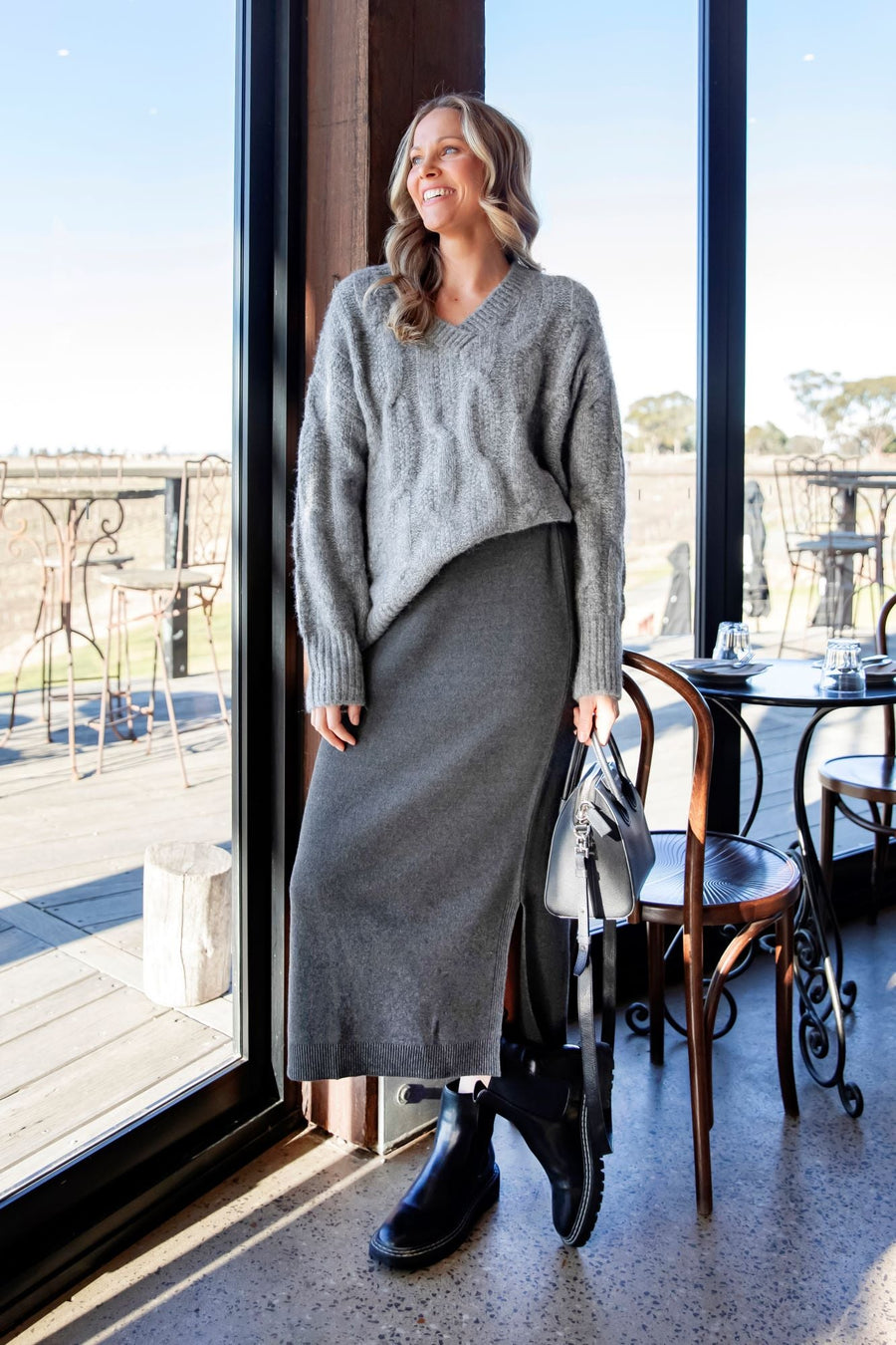 Elm Elodie Knit Skirt Charcoal