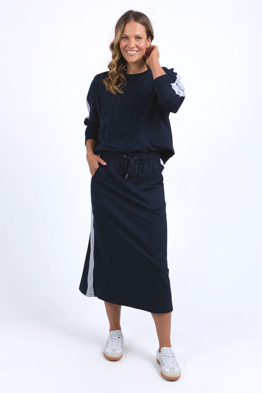 Elm Sloane Fleece Skirt Navy Grey Marle Trim