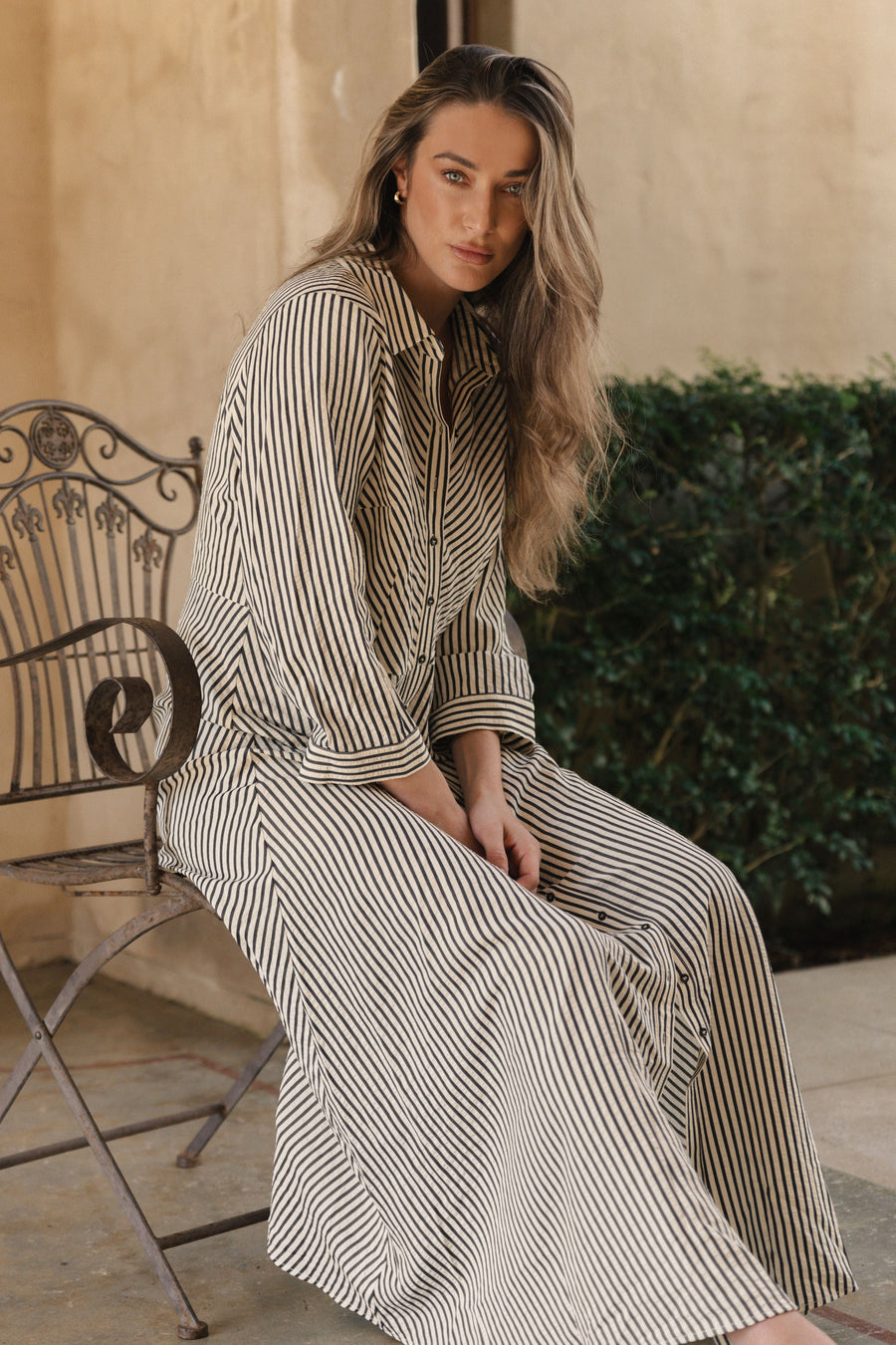 Betty Basics Crinkle Dress Black/White Stripe