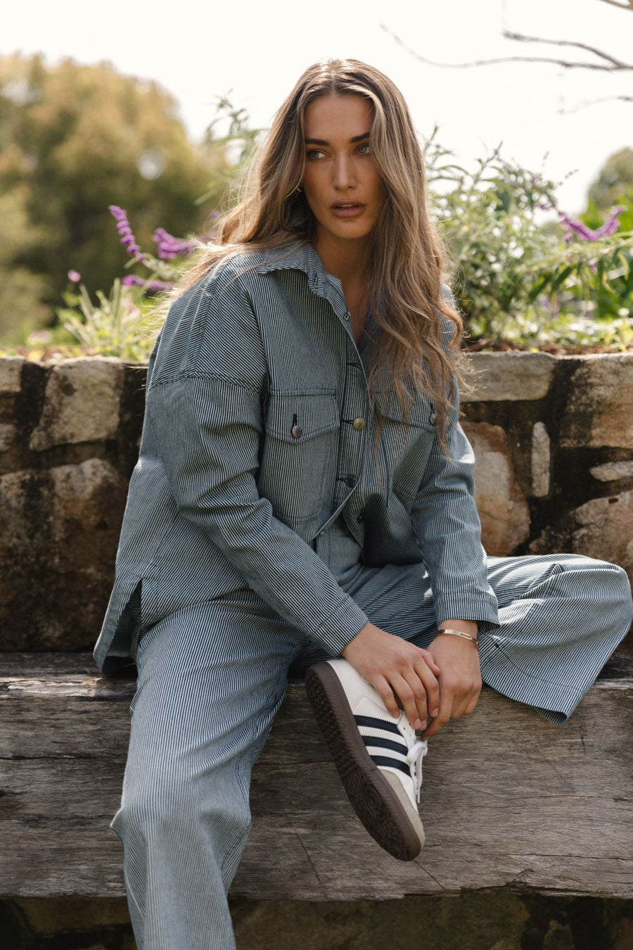 Betty Basics Cherry Denim Shirt Pinstripe