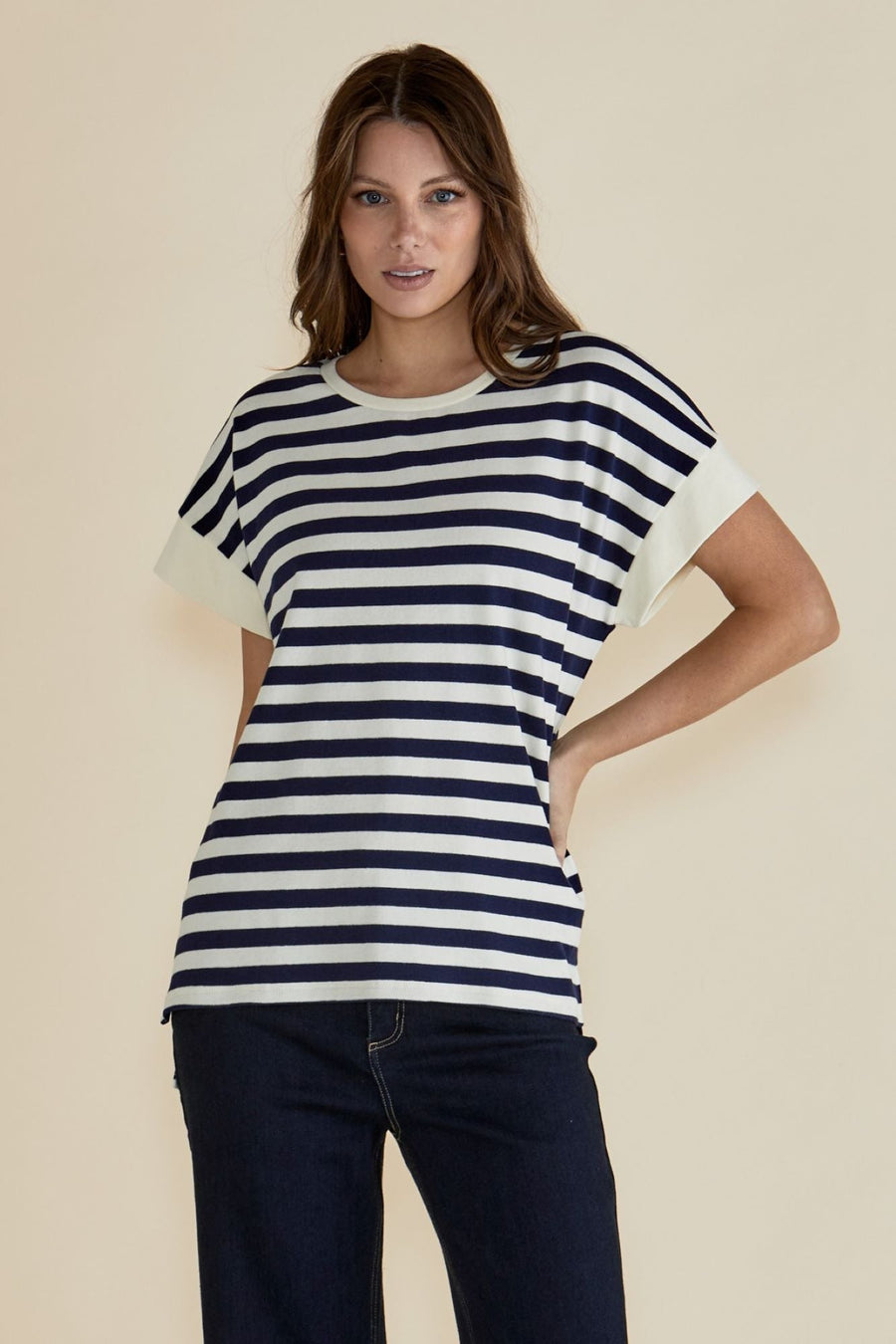 Betty Basics Willa Tee Navy/ Cream Stripe