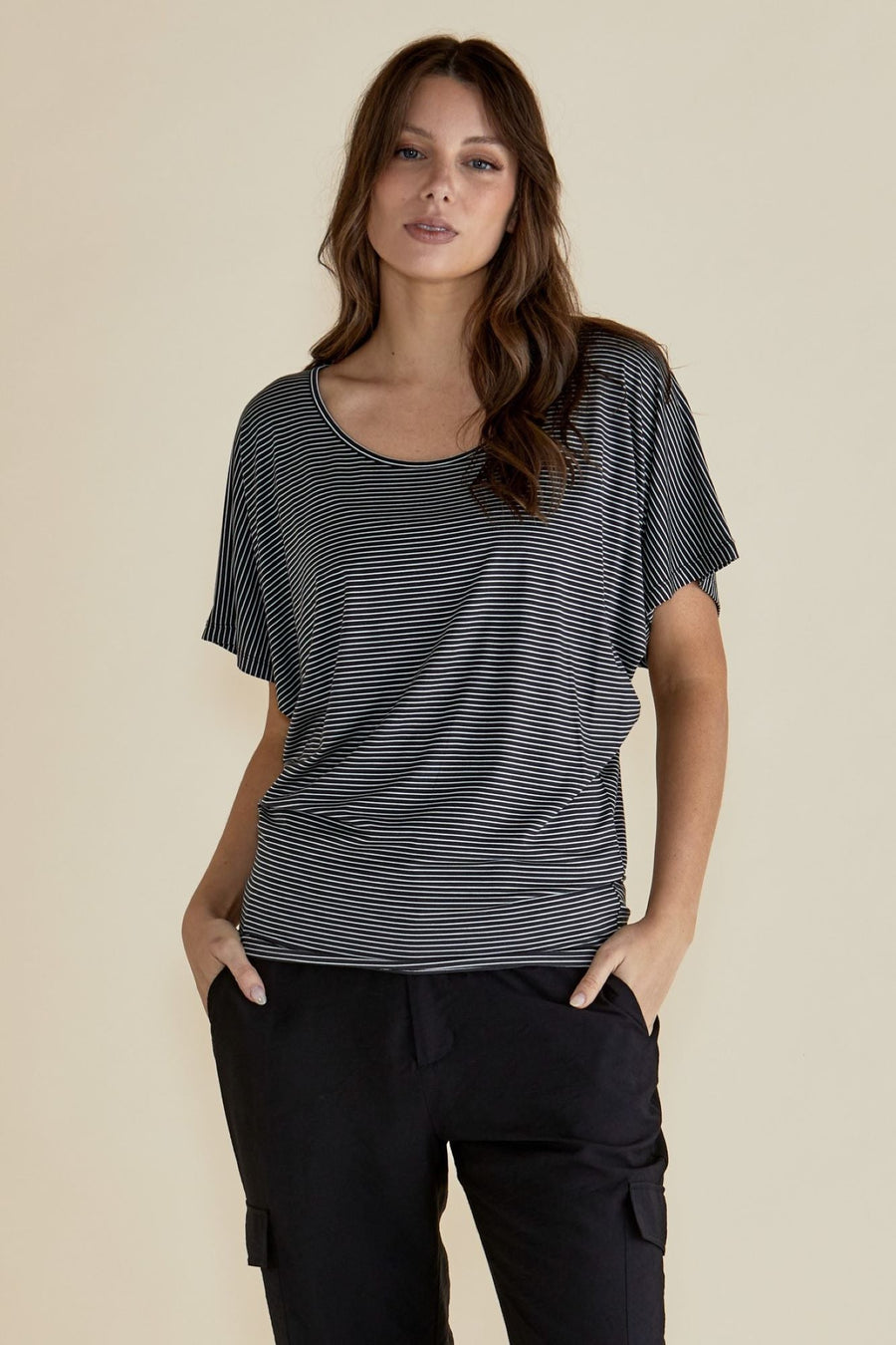 Betty Basics Maui Tee Charcoal Stripe