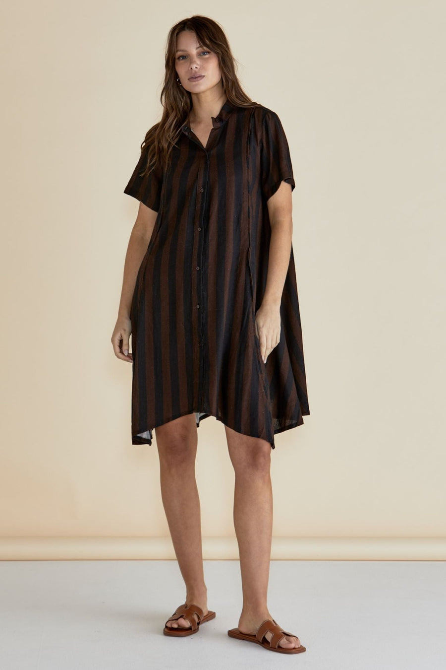 Betty Basics Jasmine Dress Chocolate Stripe