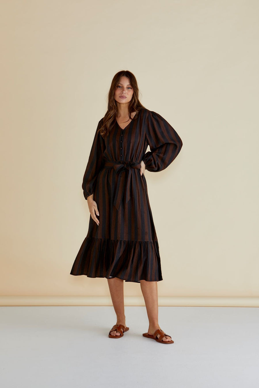Betty Basics Melissa Dress Chocolate Stripe