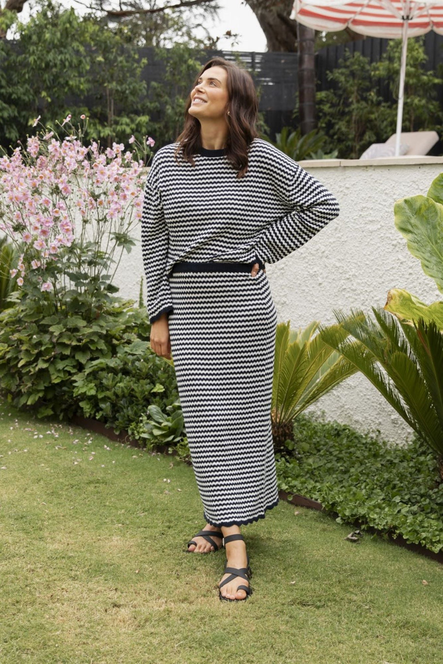 Elm Rosie Stripe Skirt Navy/White
