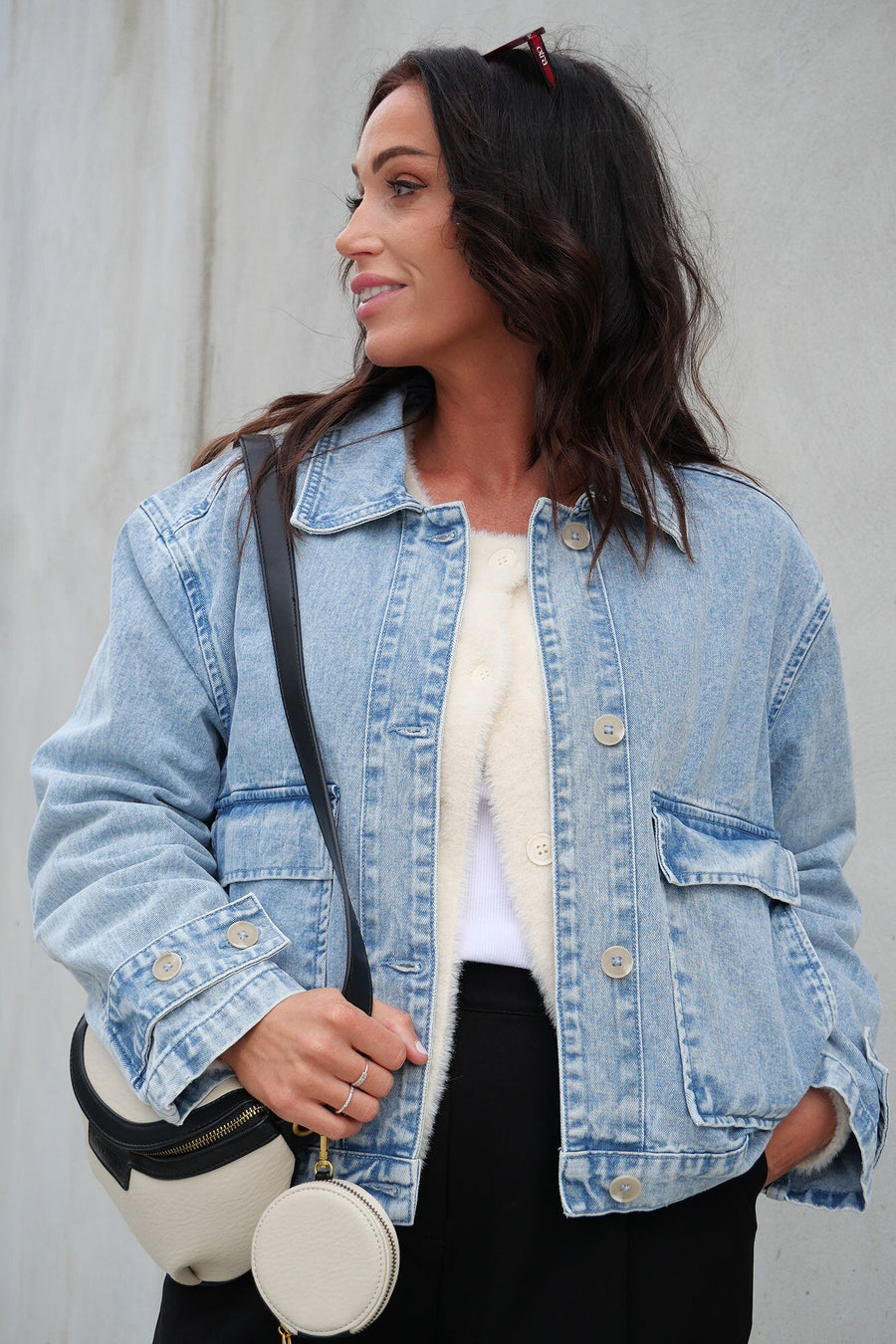 Shine On Label Eclipse Denim Utility Jacket Washed Blue