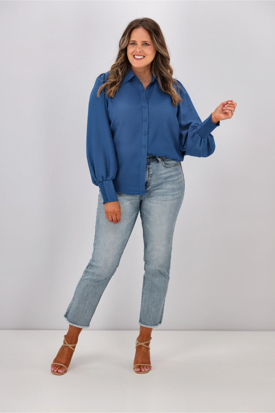 Gloss by Shine On Bibi Puff Sleeve Shirt Blue