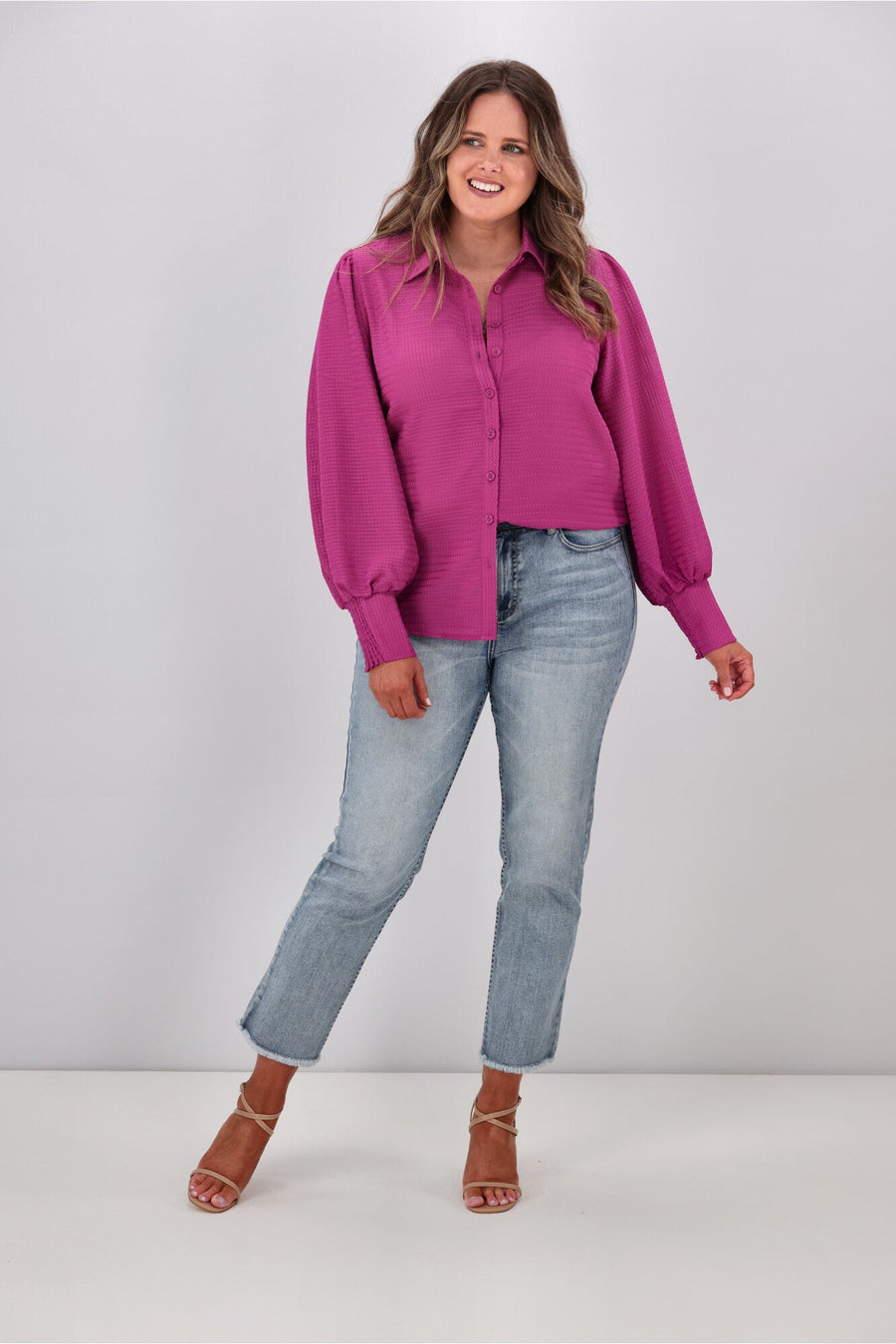 Gloss by Shine On Bibi Puff Sleeve Shirt Pink