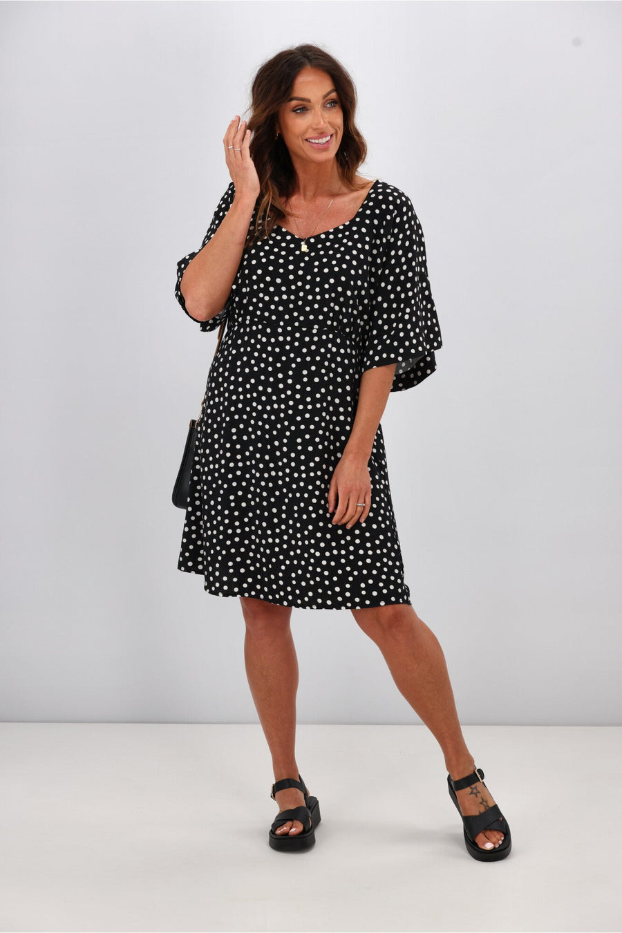 Gloss by Shine On Erin Kimono Sleeve Dress Black Polka Dot