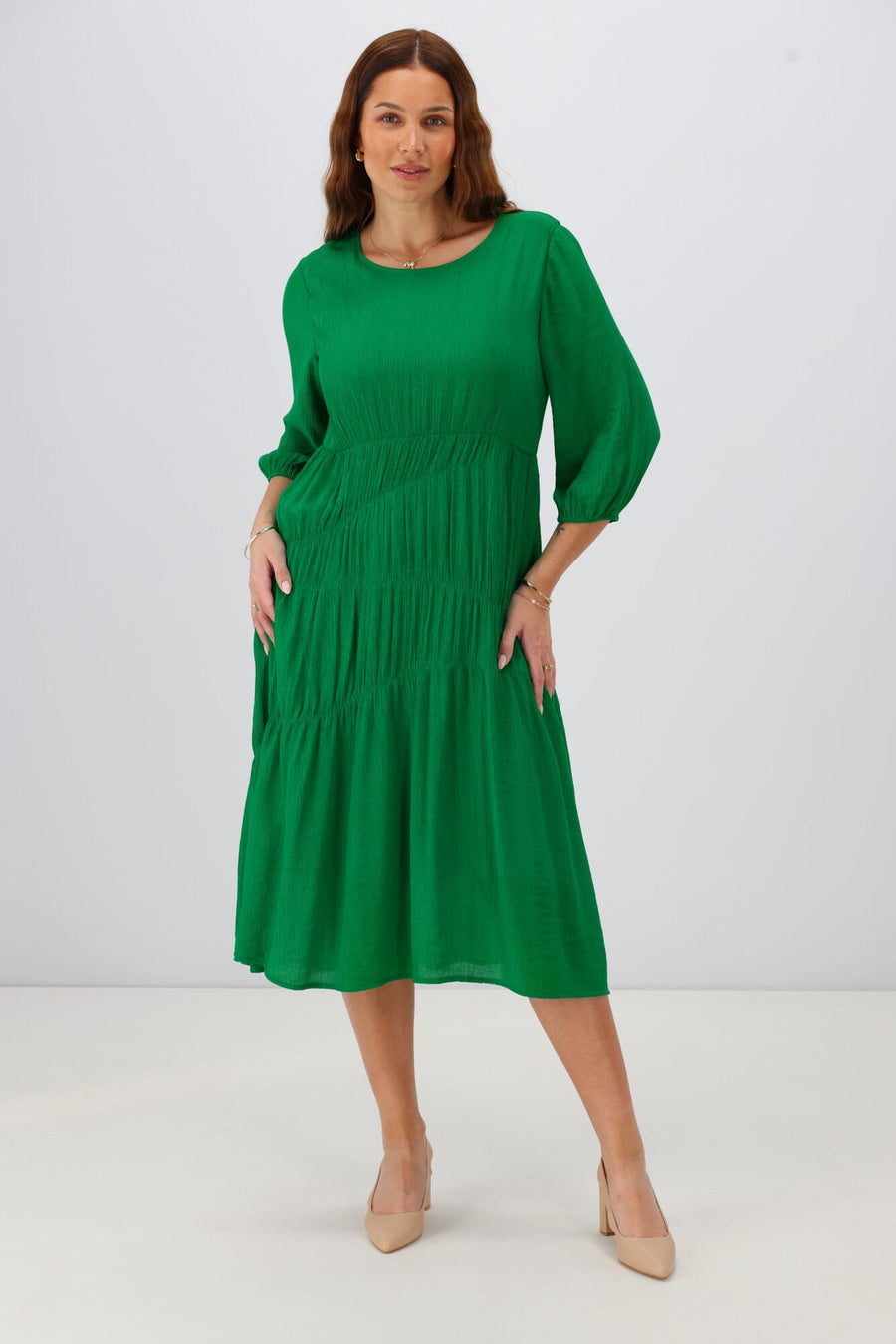 Gloss The Label Mariella Shirred Detail Dress Green